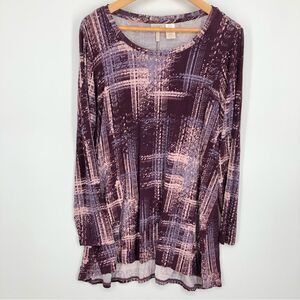LOGO Lori Goldstein Rayon Stretch Scoop Neck Top Womens 2X‎ Purple Abstract